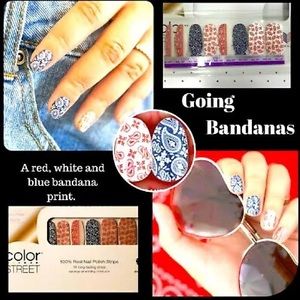 ❤️‍🔥 RARE ❤️‍🔥 Color Street Going Bandanas Red White Blue Paisley Nail Set